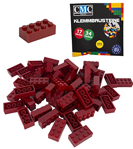 CMC imports 50 Klemmbausteine Bausteine 2x4 Noppen Kompatibel Bricks 8 Noppen freie Auswahl 34 Farben (852 - Dunkel Rot) von CMC imports