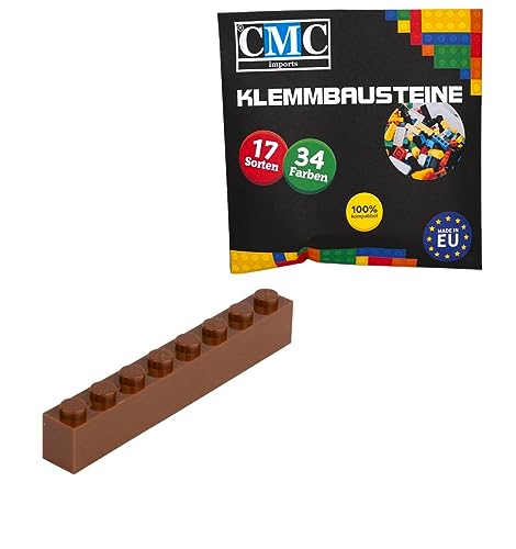 CMC imports 50 Klemmbausteine Bausteine Grundbausteine 1x8 Noppen Kompatibel 8 Noppen Bricks 34 vers. Farben (090 - Braun) von CMC imports