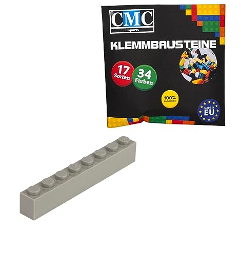CMC imports 50 Klemmbausteine Bausteine Grundbausteine 1x8 Noppen Kompatibel 8 Noppen Bricks 34 vers. Farben (280 - Grau) von CMC imports