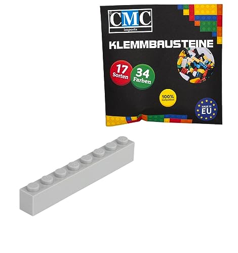 CMC imports 50 Klemmbausteine Bausteine Grundbausteine 1x8 Noppen Kompatibel 8 Noppen Bricks 34 vers. Farben (411 - Hell Grau) von CMC imports