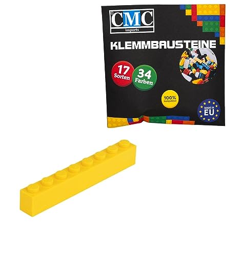 CMC imports 50 Klemmbausteine Bausteine Grundbausteine 1x8 Noppen Kompatibel 8 Noppen Bricks 34 vers. Farben (513 - Gelb) von CMC imports