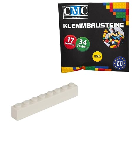 CMC imports 50 Klemmbausteine Bausteine Grundbausteine 1x8 Noppen Kompatibel 8 Noppen Bricks 34 vers. Farben (713 - Weiß) von CMC imports