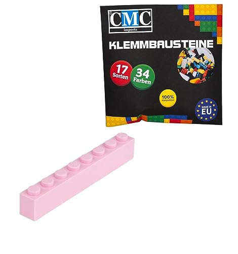 CMC imports 50 Klemmbausteine Bausteine Grundbausteine 1x8 Noppen Kompatibel 8 Noppen Bricks 34 vers. Farben (970 - Hell Rosa) von CMC imports