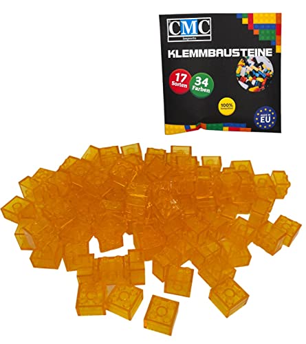CMC imports 50 Klemmbausteine Bausteine Grundbausteine 2x2 Noppen Kompatibel Bricks 34 vers. Farben (004 - Gelb - Transparent) von CMC imports