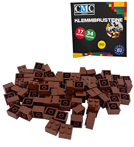 CMC imports 50 Klemmbausteine Bausteine Grundbausteine 2x2 Noppen Kompatibel Bricks 34 vers. Farben (090 - Braun) von CMC imports