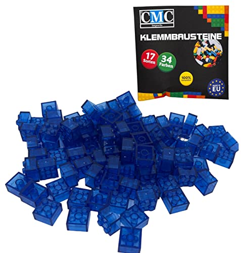 CMC imports 50 Klemmbausteine Bausteine Grundbausteine 2x2 Noppen Kompatibel Bricks 34 vers. Farben (192 - Blau Transparent) von CMC imports