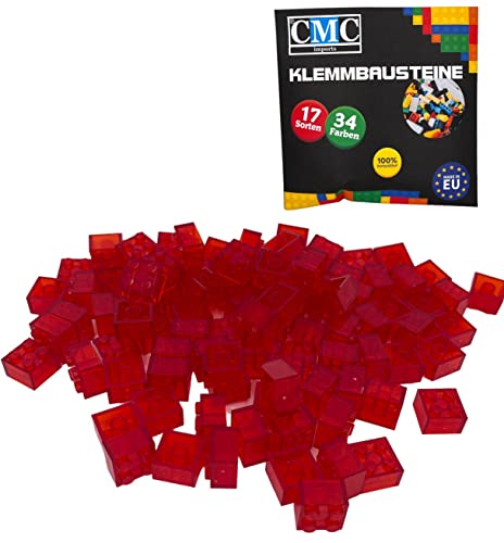 CMC imports 50 Klemmbausteine Bausteine Grundbausteine 2x2 Noppen Kompatibel Bricks 34 vers. Farben (224 - Rot Transparent) von CMC imports