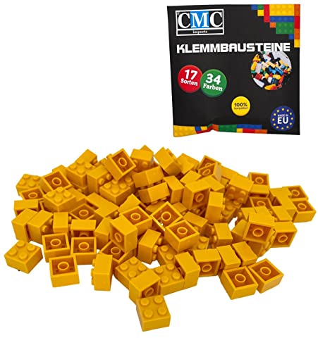 CMC imports 50 Klemmbausteine Bausteine Grundbausteine 2x2 Noppen Kompatibel Bricks 34 vers. Farben (513 - Gelb) von CMC imports