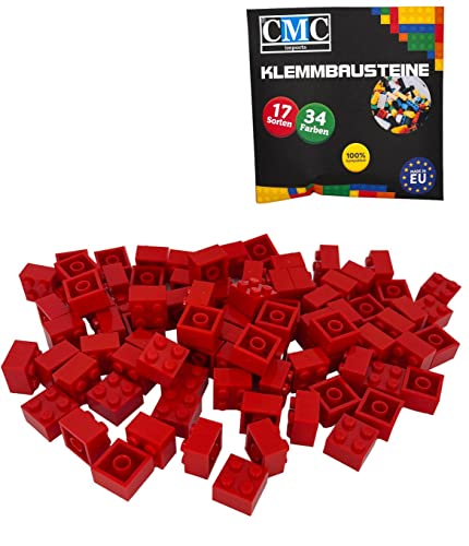 CMC imports 50 Klemmbausteine Bausteine Grundbausteine 2x2 Noppen Kompatibel Bricks 34 vers. Farben (620 - Rot) von CMC imports