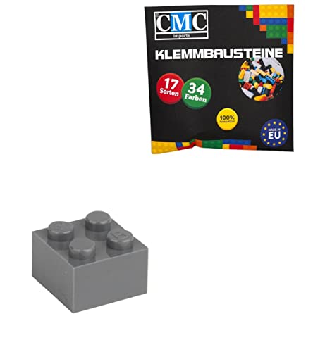 CMC imports 50 Klemmbausteine Bausteine Grundbausteine 2x2 Noppen Kompatibel Bricks 34 vers. Farben (851 - Dunkel Grau) von CMC imports