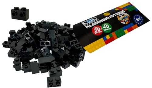 CMC imports 50 Klemmbausteine Bricks modifiziert Bausteine Modified 1x2 Noppen 2 KNOB Kompatibel 11211 (650 - Schwarz) von CMC imports