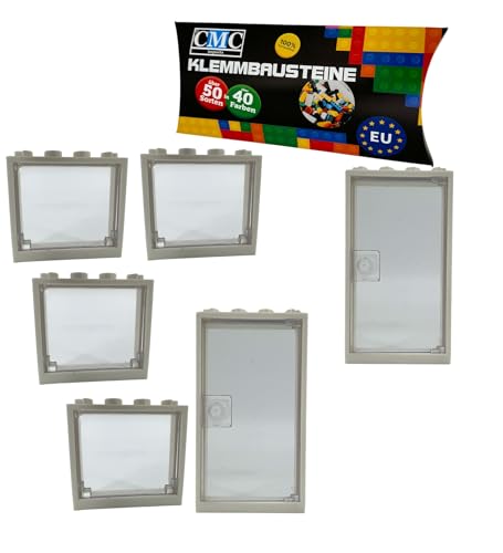 City Set Fenster und Türen mit Rahmen 1x4x3 / 1x4x6 Noppen City Gebäude Stadt 60594 60596 (Weiß - Transparent) von CMC imports