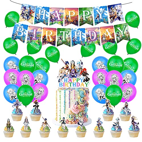Deko Geburtstag Luftballons Geburtstag Luftballons Party Deko Genshin Impact Geburtstagsdeko Girlande Kuchendeckel von CMDXBD
