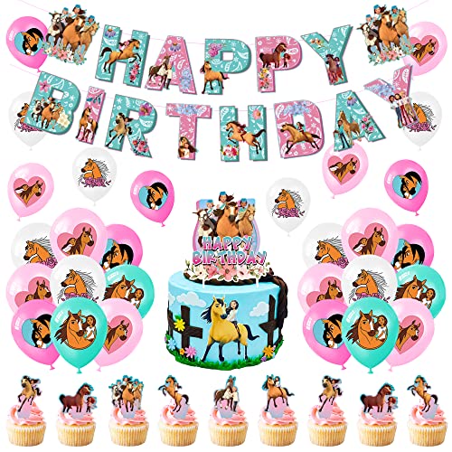 Deko Geburtstag Spirit Riding Free Geburtstag Deko Pferderennen Luftballons Pferde Party Cowgirl Geburtstagsdeko Cowboy Girlande Race Horse Girlande Spirit Kuchendeckel von CMDXBD