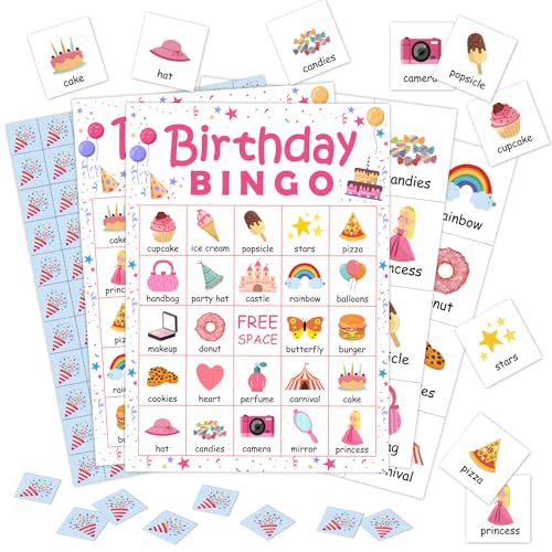 24 Spieler Geburtstagsfeier Bingo Spiel Karten, Geburtstag Bingo Spiel für große Gruppe, Prinzessin Geburtstagsfeier Bingo Spiel Aktivität für Familie Freund Erwachsene Urlaub -05 von CMHIE