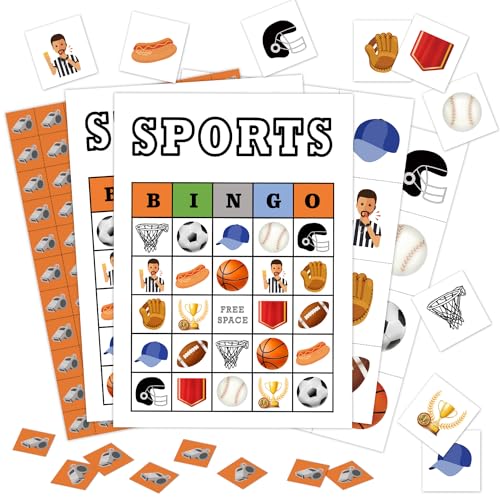 24 Spieler Sport Party Bingo-Spielkarten, verschiedene Sport-Bingo-Spiel für große Gruppen, Fußball, Fußball, Baseball, Party, Bingo-Spiel, Aktivität für Familie, Freunde, Erwachsene, Urlaub -04 von CMHIE