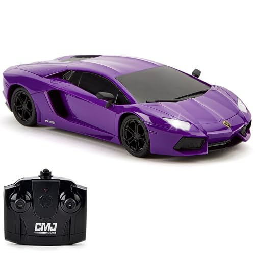 CMJ RC CARS Lamborghini LP700-4 ferngesteuertes ferngesteuertes Auto, offizielles Lizenzprodukt, Maßstab 1:24, Arbeitsscheinwerfer, 2,4 GHz, tolles Kinderspielzeug, Auto (lila) von CMJ RC CARS