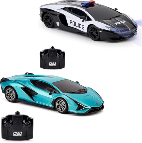 CMJ RC CARS Doppelpack: Offiziell Lizenziertes Lamborghini Sian + Lambo Polizei RC Auto Set – Perfekt für Rennsportfans von CMJ RC CARS