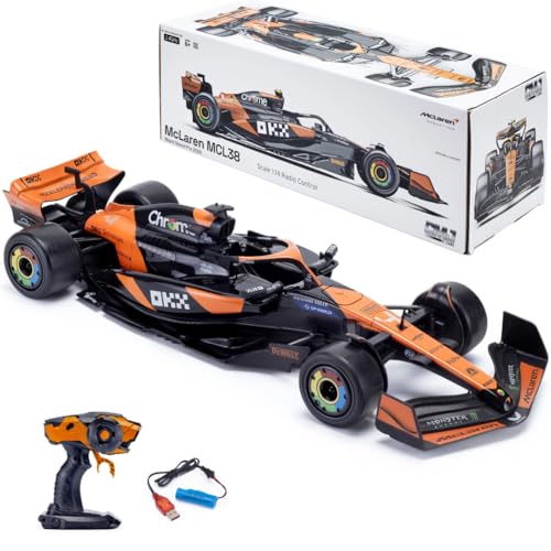 McLaren F1 Ferngesteuertes RC Auto MCL38 (Maßstab 1:14) – 2,4GHz Fernsteuerung – Offiziell Lizenziertes McLaren Rennwagen-Modell – Fahrer: Lando Norris & Oscar Piastri – Formel 1 Drive to Survive von CMJ RC CARS