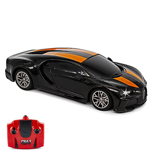 CMJ RC Cars Bugatti Chiron Offiziell Lizenziertes ferngesteuertes Auto im Maßstab 1:24 mit funktionierenden Lichtern 2.4Ghz (Schwarz/Orange) von CMJ RC CARS
