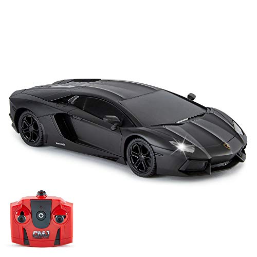 CMJ RC CARS Lamborghini Aventador Ferngesteuertes Auto RC Mit Arbeitsscheinwerfern, fernsteuerung Auto Straßenmaßstab 1:24, 2,4 GHz, großartiges Spielzeug (Schwarz) von CMJ RC CARS