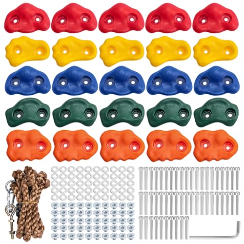 CMOOD Kletterständer für Kinder, Spielplatzzubehör für drinnen und draußen, Kletterset mit 25 Griffen, Montagehardware und Knotenseil CMOOD Kletterständer für Kinder, Spielplatzzubehör für drinnen und draußen, Kletterset mit 25 Griffen, Montagehardware und Knotenseil von CMOOD