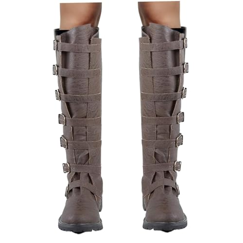 CNAFGBGG 1 Paar Piratenstiefel, Halloween Lange mittelalterliche Renaissance-Stiefel mit Nieten, Steampunk-Reiten für Männer Cosplay, Rollenspiele (Größe 42). von CNAFGBGG