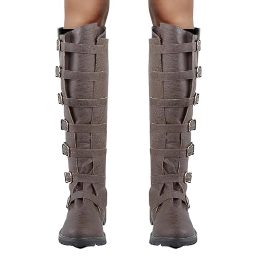 CNAFGBGG 1 Paar Piratenstiefel, Halloween Lange mittelalterliche Renaissance-Stiefel mit Nieten, Steampunk-Reiten für Männer Cosplay, Rollenspiele (Größe 42). von CNAFGBGG