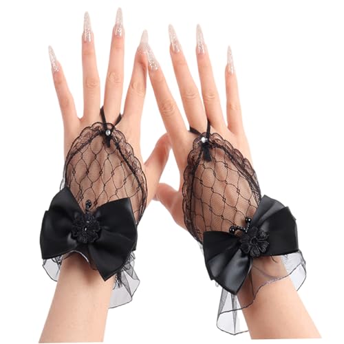 CNAFGBGG 1 Paar Schwarze Spitzenhandschuhe, komfortable und atmungsaktive Elegante Schwarze, Schiere Fingerlose Spitzenhandschuhe mit großer Bogen für Frauen -Teeparty -Halloween -Hochzeit CNAFGBGG 1 Paar Schwarze Spitzenhandschuhe, komfortable und atmungsaktive Elegante Schwarze, Schiere Fingerlose Spitzenhandschuhe mit großer Bogen für Frauen -Teeparty -Halloween -Hochzeit von CNAFGBGG
