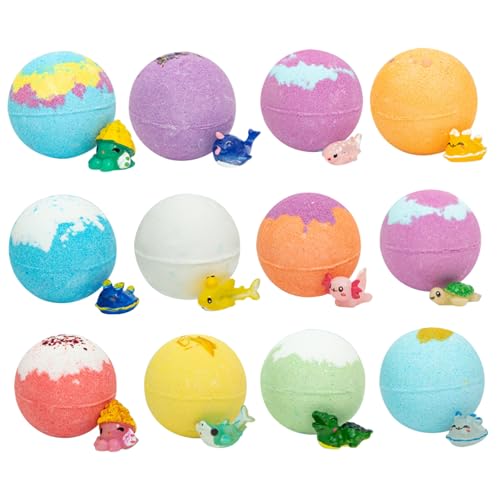 CNAFGBGG 12-pcs/Set-Bad-Bomben mit Spielzeug in Badbomben mit niedlichen Tierspielzeugen, 2 kindlich-sicherer fizziger Bunte Blase für Kinder, Ballset für Geburtstag, Weihnachten von CNAFGBGG