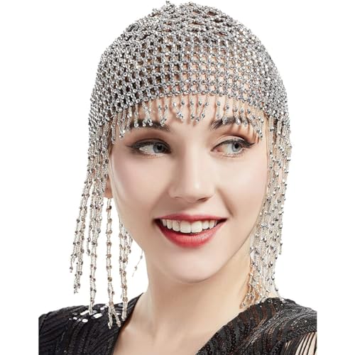 CNAFGBGG 1920er Jahre Perlen Mütze Kopfbedeckung 20er Jahre Perlenklapper Kopfstück Bauchtanzkappe exotische Cleopatra für Themenparty CNAFGBGG 1920er Jahre Perlen Mütze Kopfbedeckung 20er Jahre Perlenklapper Kopfstück Bauchtanzkappe exotische Cleopatra für Themenparty von CNAFGBGG
