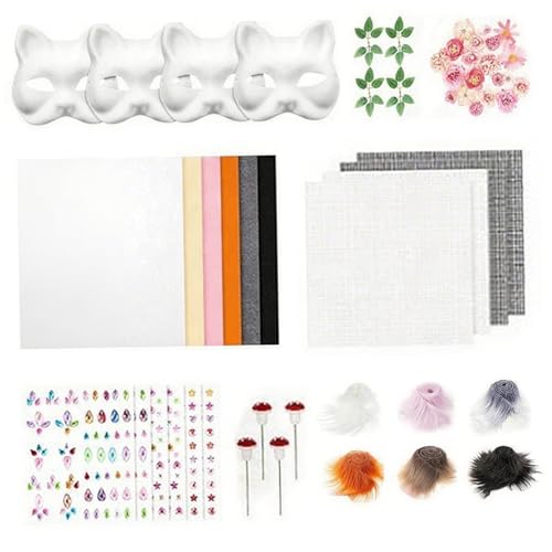 CNAFGBGG 1Set Therian Mask Kit Halloween Dekorationen DIY Cat Mask Kit mit pelzigem Streifen, Augennetz, Filztuch, Strassaufkleber, falsche Blätter, Blumen, Pilze für Maskerade -Party -Cosplay. CNAFGBGG 1Set Therian Mask Kit Halloween Dekorationen DIY Cat Mask Kit mit pelzigem Streifen, Augennetz, Filztuch, Strassaufkleber, falsche Blätter, Blumen, Pilze für Maskerade -Party -Cosplay. von CNAFGBGG