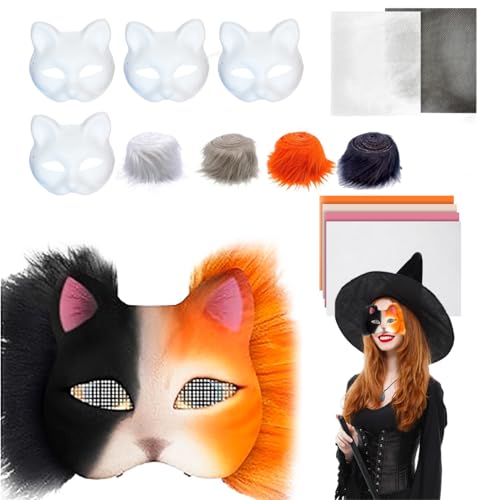 CNAFGBGG 1Set Therian Mask Kit Halloween Dekorationen DIY halbe Gesichtsblank Cat Mask Kit mit pelzigem Streifen, Augennetz, Filzstoff für Maskerade -Party -Cosplay. CNAFGBGG 1Set Therian Mask Kit Halloween Dekorationen DIY halbe Gesichtsblank Cat Mask Kit mit pelzigem Streifen, Augennetz, Filzstoff für Maskerade -Party -Cosplay. von CNAFGBGG