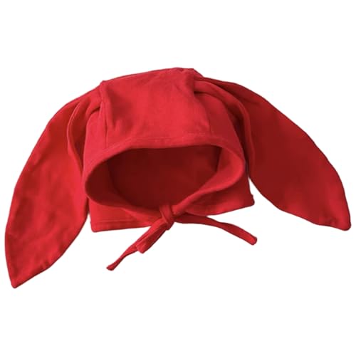 CNAFGBGG 1pc Bunny Hut, süße weiche Baumwollhasen-Ohrenhut, langohrige kleine Kaninchen-Plazenta-Kappe mit Krawatte für Cosplay-Halloween-Partyzubehör, rot von CNAFGBGG