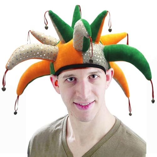 CNAFGBGG 1pc Jester Hut 9x12 Zoll farbenfrohe Pailled Jester Cap mit Mehreren Hörnern & Bells Stoffclownhut für Bühne, Leistung, Karnevaldekorationen. von CNAFGBGG