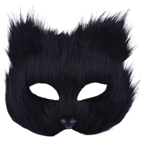 CNAFGBGG 1pc Therian Maske, halbgesichts Fuchsmaske, atmungsaktive Tiermaske für erwachsene Kinder, weiches glattes Cosplay pelziges Kostüm für Maskerade Party Ostern Schwarz von CNAFGBGG