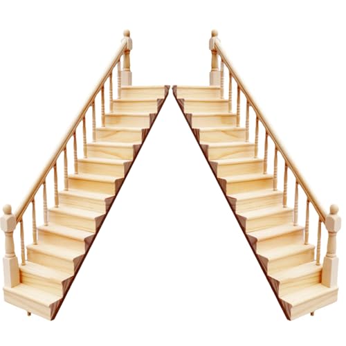 CNAFGBGG 2pcs 1 12 Skala Dollhouse Möbel, Holzminiatur -Treppe Dollhouse Möbel rechts und Linke Armlehne Handlauf DIY Unbemalte Treppe für Puppenhauszubehör. von CNAFGBGG