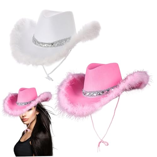 CNAFGBGG 2pcs Cowgirl Hut mit pelziger Kante Weitkönige Kuhmädchen Hut Single -Farbe Cowgirl Hüte mit Pailletten und Kinngurt Cowboy für Partykostüm -Cosplay.. CNAFGBGG 2pcs Cowgirl Hut mit pelziger Kante Weitkönige Kuhmädchen Hut Single -Farbe Cowgirl Hüte mit Pailletten und Kinngurt Cowboy für Partykostüm -Cosplay.. von CNAFGBGG