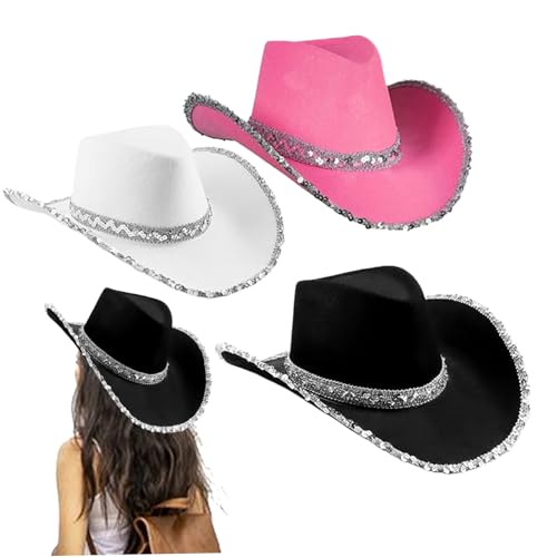 CNAFGBGG 3pcs Cowboyhut für Männer, Cowgirl -Hut mit Paillettenkante, Damen Cowboy mit einstellbarem Riemen, Western für Junggesellenparty, Kostüm -Accessoires. CNAFGBGG 3pcs Cowboyhut für Männer, Cowgirl -Hut mit Paillettenkante, Damen Cowboy mit einstellbarem Riemen, Western für Junggesellenparty, Kostüm -Accessoires. von CNAFGBGG