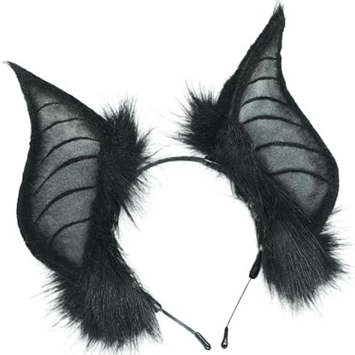 CNAFGBGG Fledermaus -Stirnband Gothic Halloween Fledermaus Ohren Stirnband One Size Plüschohren Kopfstücke für ausgefallene Cosplay -Kostüm Halloween Party, schwarz. von CNAFGBGG