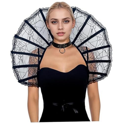 CNAFGBGG Gothic Stand up Kragen 26x13in Spitzenkragen Victorian Schwarz mit Krawattengurten dekorativen Stand für Vampire, böse Königin, Halloween .. von CNAFGBGG