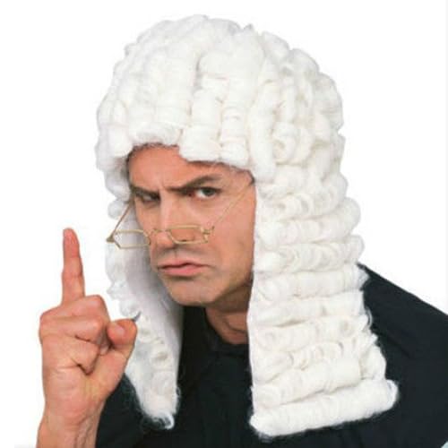 CNAFGBGG Richterin Perücken lockiges weißes Kolonialperücken realistische Gentleman -Anwalt Funny Halloween Cosplay für Kinder und Erwachsene, Kostümpartys, Cosplay und Halloween -Partys. von CNAFGBGG