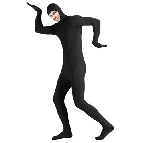 CNAFGBGG Schwarzes Kostüm, unisex dehnbares Ganzkörper schwarzer Morphenanzug mit offenem Gesicht, verschwindet Zentai -BodySuit für Männer Frauen Halloween Kostüm (l) .. von CNAFGBGG