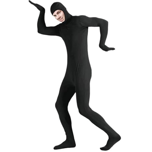 CNAFGBGG Schwarzes Kostüm, unisex dehnbares Ganzkörper schwarzer Morphsanzug mit offenem Gesicht, verschwindet Zentai -BodySuit für Männer Frauen Halloween Kostüm (L).. von CNAFGBGG