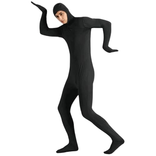 CNAFGBGG Schwarzes Kostüm, unisex dehnbares Ganzkörper schwarzer Morphsanzug mit offenem Gesicht, verschwindet Zentai -BodySuit für Männer Frauen Halloween Kostüm (xxl) .. von CNAFGBGG