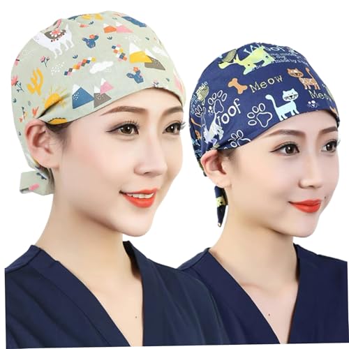 CNAFGBGG Scrub Caps 2pcs Tiermuster Scrub Caps mit Schweißtuch weicher Baumwollpflegehut mit einstellbarem Riemen und Knopf Cartoon Chirurgische Kappe Krankenschwester Ponytailhalter für die Arbeit. CNAFGBGG Scrub Caps 2pcs Tiermuster Scrub Caps mit Schweißtuch weicher Baumwollpflegehut mit einstellbarem Riemen und Knopf Cartoon Chirurgische Kappe Krankenschwester Ponytailhalter für die Arbeit. von CNAFGBGG