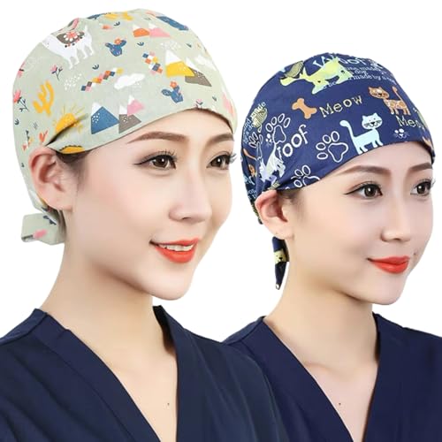 CNAFGBGG Scrub Caps 2pcs Tiermuster Scrub Caps mit Schweißtuch weicher Baumwollpflegerhut mit einstellbarem Riemen und Knopf Cartoon Chirurgische Kappe Krankenschwester Ponytailhalter für die Arbeit. CNAFGBGG Scrub Caps 2pcs Tiermuster Scrub Caps mit Schweißtuch weicher Baumwollpflegerhut mit einstellbarem Riemen und Knopf Cartoon Chirurgische Kappe Krankenschwester Ponytailhalter für die Arbeit. von CNAFGBGG