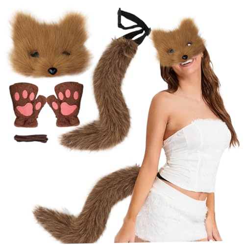 Fox Kostüm Set Halloween pelzige Therian Maske und Schwanz & Pfoten Handschuhe Plüsch flauschige Katze Wolf Pelsery Kostüm mit Maske, Schwanz und Handschuhen für Cosplay Party Halloween Masquera Fox Kostüm Set Halloween pelzige Therian Maske und Schwanz & Pfoten Handschuhe Plüsch flauschige Katze Wolf Pelsery Kostüm mit Maske, Schwanz und Handschuhen für Cosplay Party Halloween Masquera von CNAFGBGG