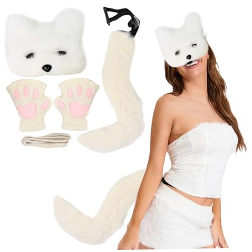 Fox Kostüm Set Halloween pelziger Therian Maske und Schwanz & Pfoten Handschuhe Plüsch flauschige Katzen Wolf Pelzige Kostüm mit Maske, Schwanz und Handschuhen für Cosplay -Party Halloween Masqu Fox Kostüm Set Halloween pelziger Therian Maske und Schwanz & Pfoten Handschuhe Plüsch flauschige Katzen Wolf Pelzige Kostüm mit Maske, Schwanz und Handschuhen für Cosplay -Party Halloween Masqu von CNAFGBGG
