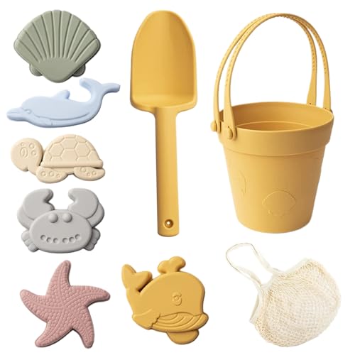 Sandspielzeug für Kinder, 8pcs Safe Silikonstrandspielzeug mit Schaufel, Eimer und Sandformen, wasserdichte Sandkastenspielzeug für Reisen Sommer Outdoor Gelbgelb gelb Sandspielzeug für Kinder, 8pcs Safe Silikonstrandspielzeug mit Schaufel, Eimer und Sandformen, wasserdichte Sandkastenspielzeug für Reisen Sommer Outdoor Gelbgelb gelb von CNAFGBGG